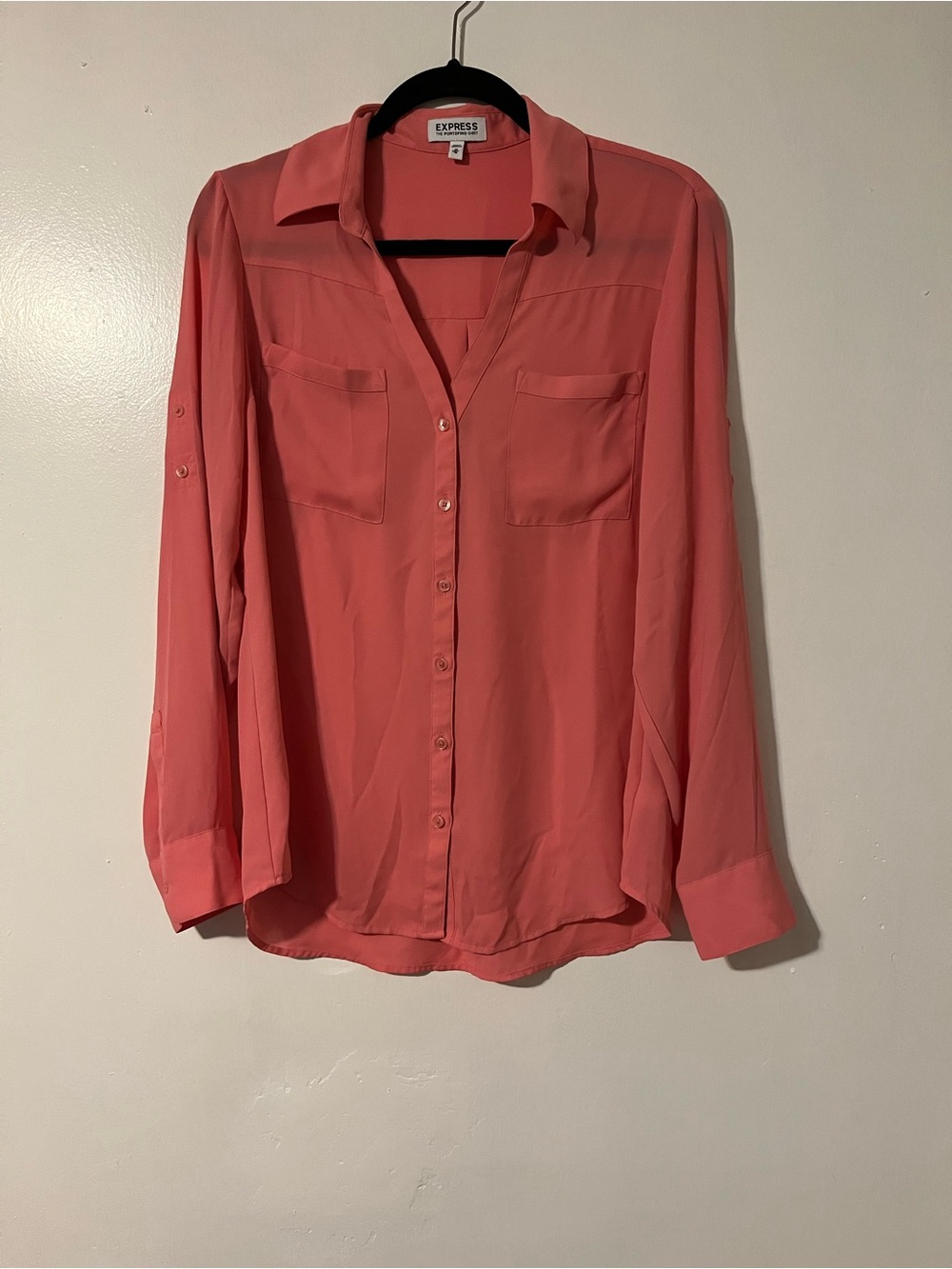 Express Coral Long-Sleeve - Portofino - Button-Down Blouse